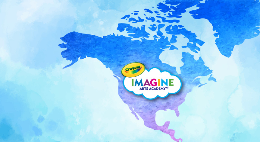 A map with a crayola Imagine Arts Academy logo in the middle