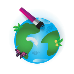 An illustration of a paint brush painting a globe