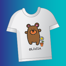 An illustration of a white t-shirt with a bear on the front