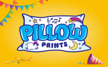 Program logo for our Pillow Prints birthday party.